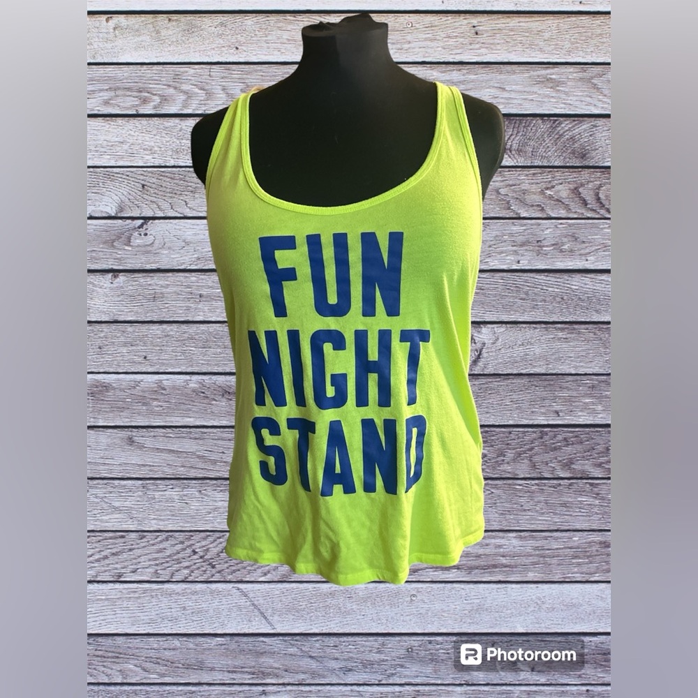 VICTORIA'S SECRET Neon Green FUN NIGHT STAND Cross Back Tank Top Size L